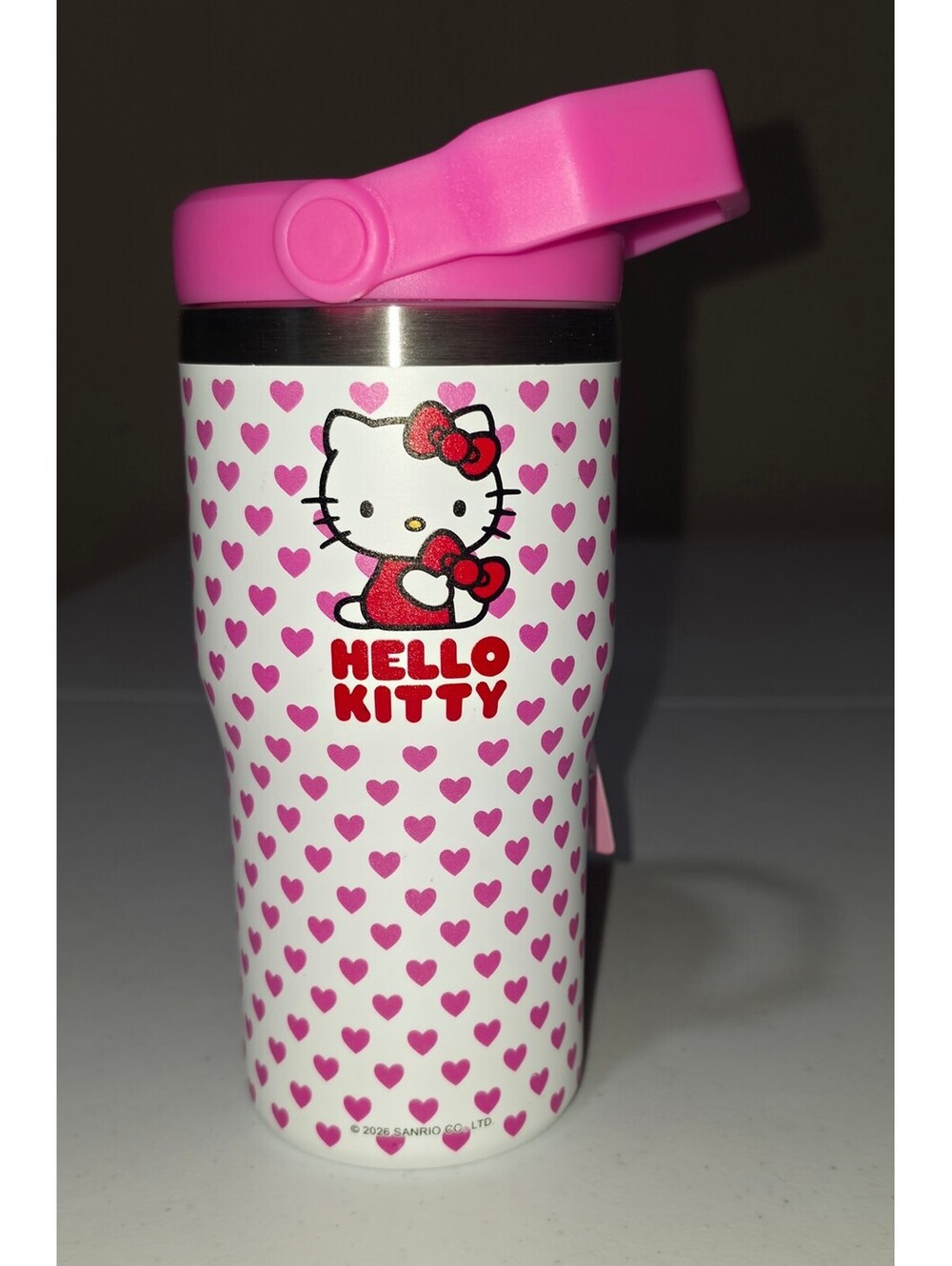 Hello Kitty Stainless Steel Travel Mug with Pink Hearts and Lid